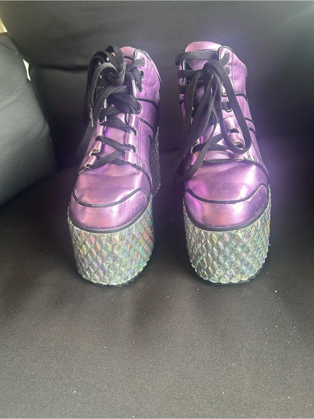 Purple Iridescent Platform Lace-Up Sneakers